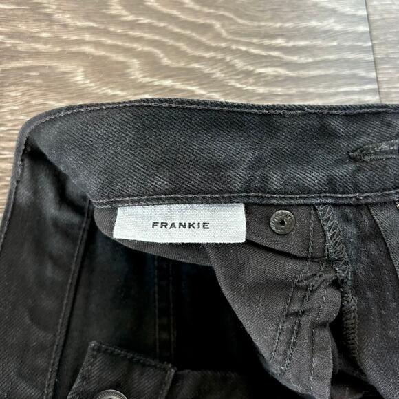 EUC SLVRLAKE Frankie Cropped High Rise Flared Raw Hem Jeans Black Shadow Ridge - Picture 15 of 16